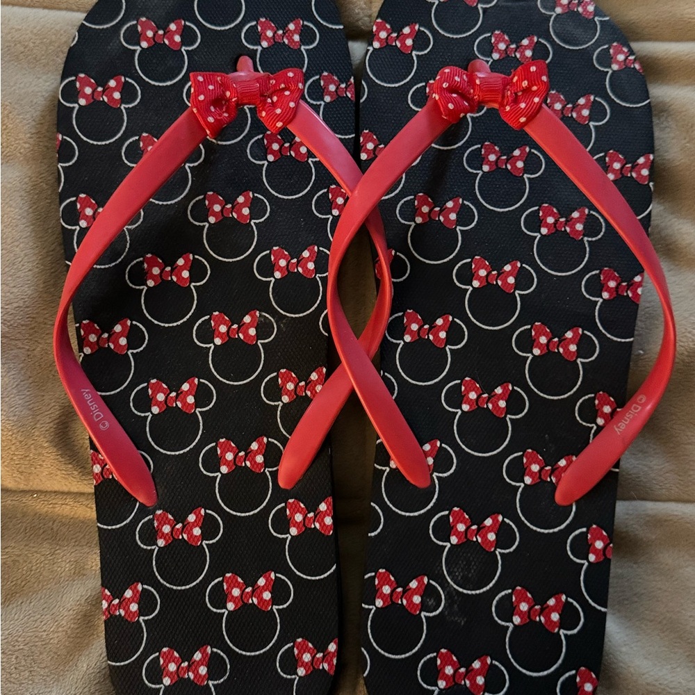 Disney Minnie Mouse Black and Red Flip Flops